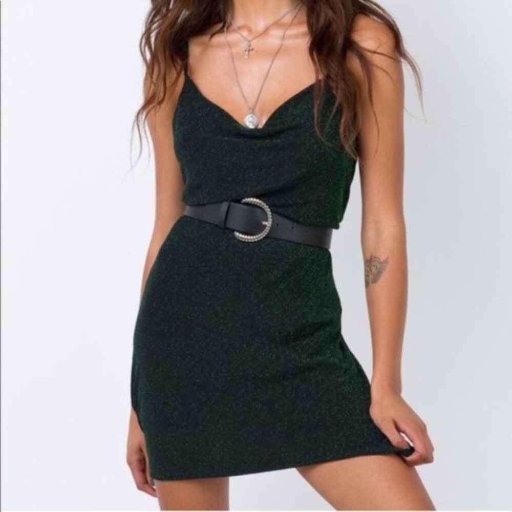 Emerald Green Sparkle Cowl Neck Dress